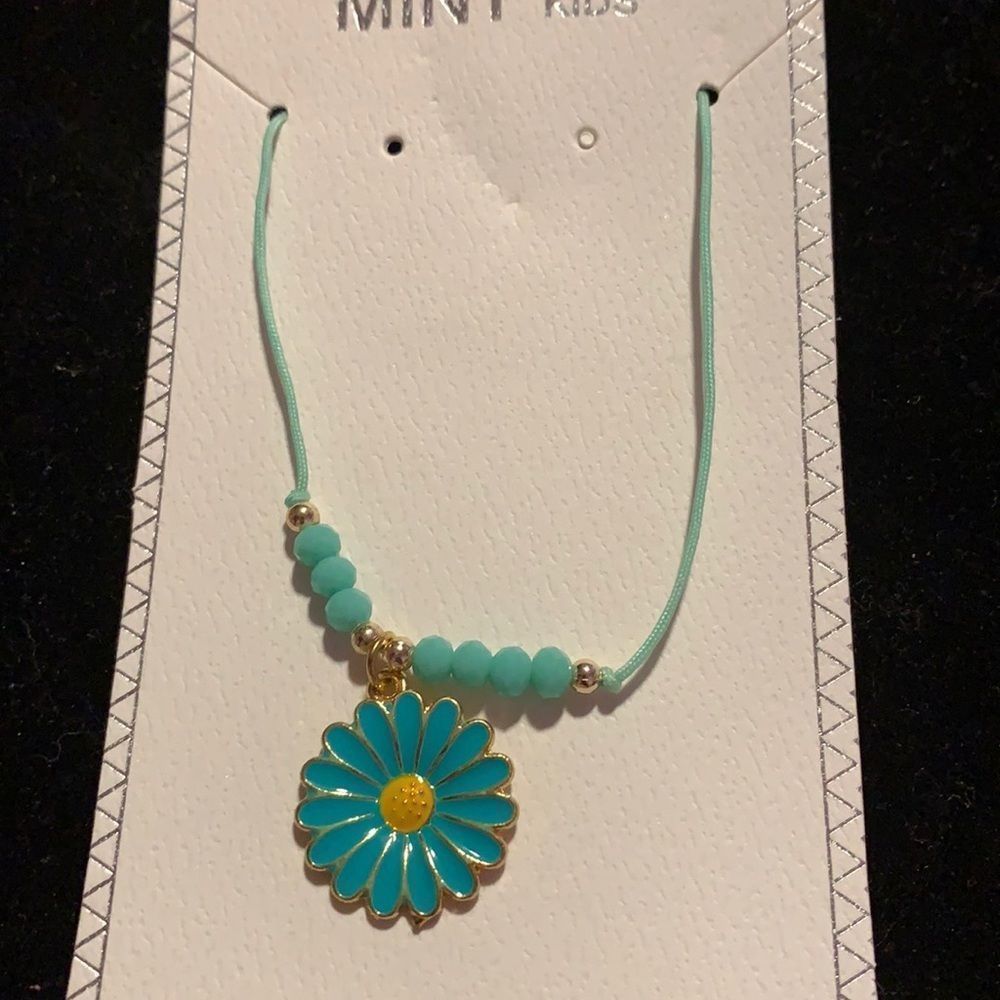 Blue daisy with beads and silver slide necklace
